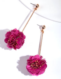 Gold Red Flower Stick Drop Earrings - link has visual effect only