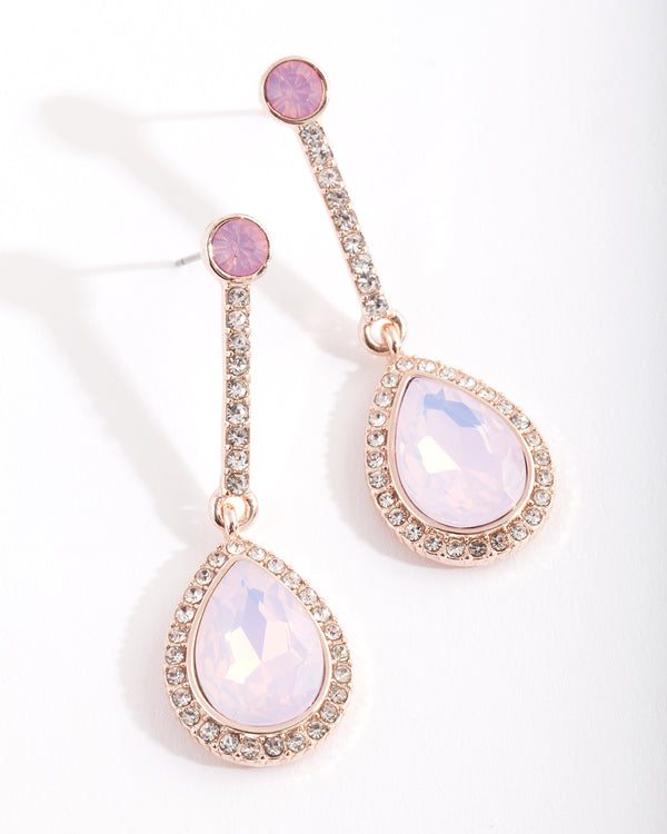 Rose Gold Diamante Teardrop Earrings