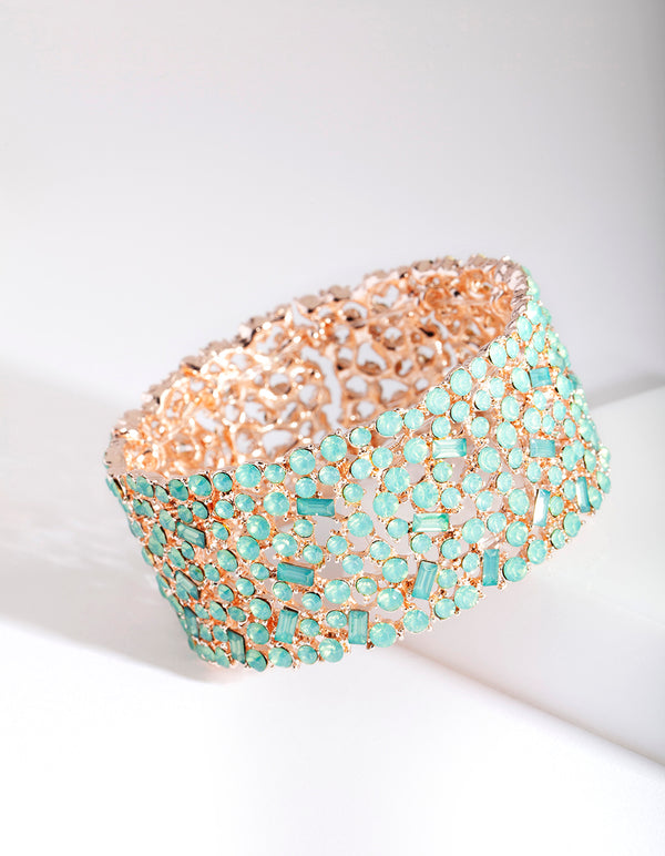 Rose Gold Stone Embellished Stretch Bangle