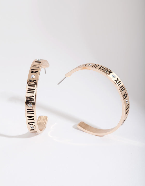 Gold Roman Numeral Hoop Earrings