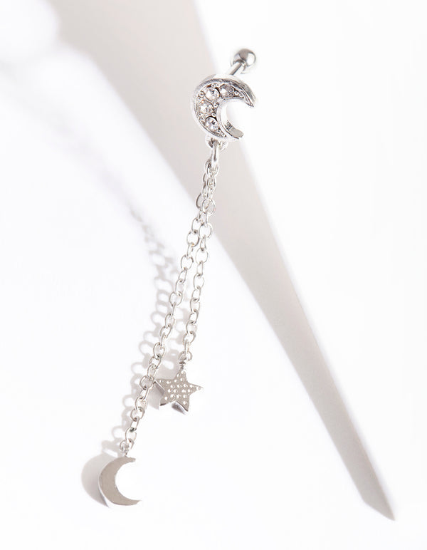 Surgical Steel Celestial Chain Drop Barbell Earrings