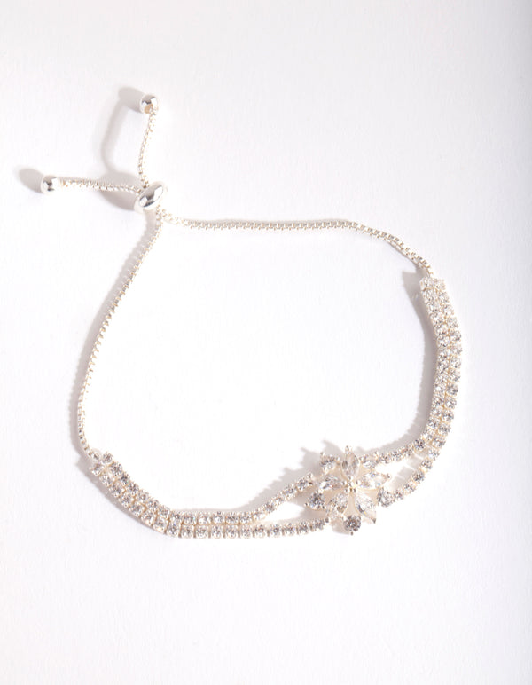 Cubic Zirconia Cupchain Flower Toggle Bracelet