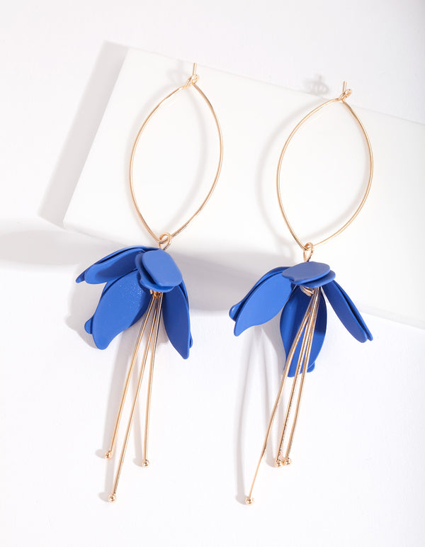 Dark Blue Flower Drop Earrings