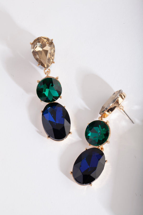 Gold Tripple Stone Drop Earrings