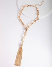 Gold Chain Link Y Tassel Necklace - link has visual effect only