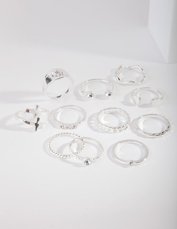 Silver Mixed Boho Ring 8-Pack