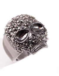 Gunmetal Diamante Skull Ring - link has visual effect only