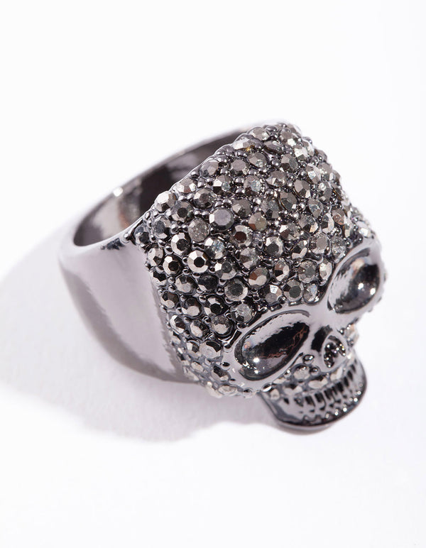 Gunmetal Diamante Skull Ring