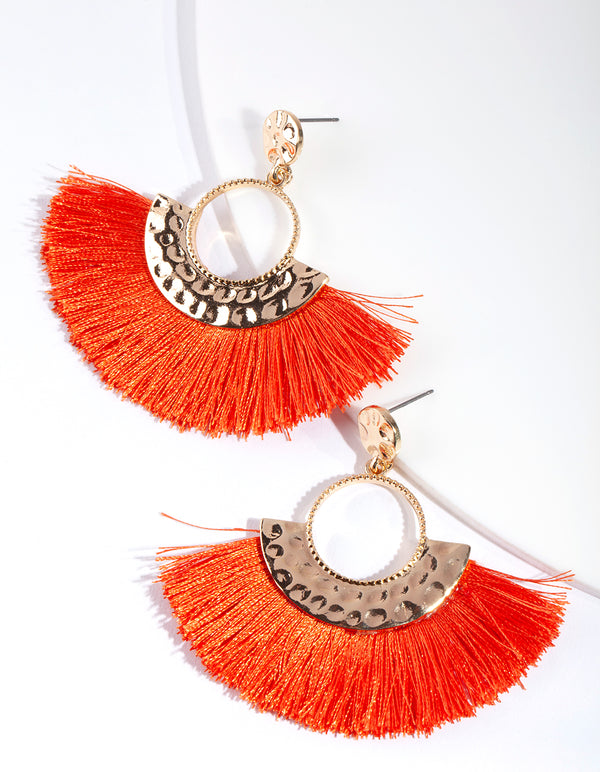 Shiny Gold Circle Fringe Drop Earrings