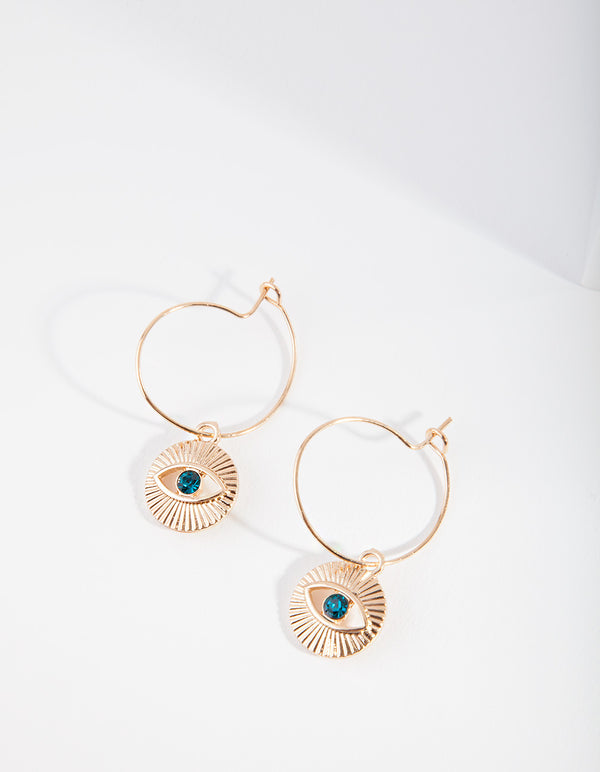 Gold Stone Evil Eye Hoop Earrings