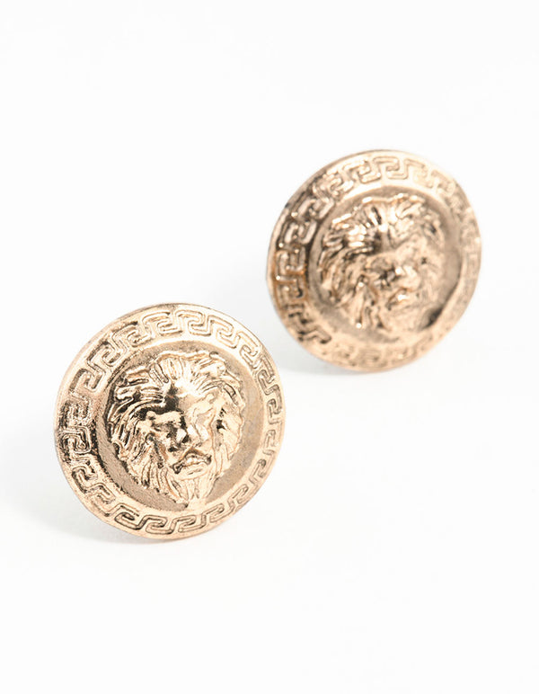 Antique Gold Lion Stud Earrings