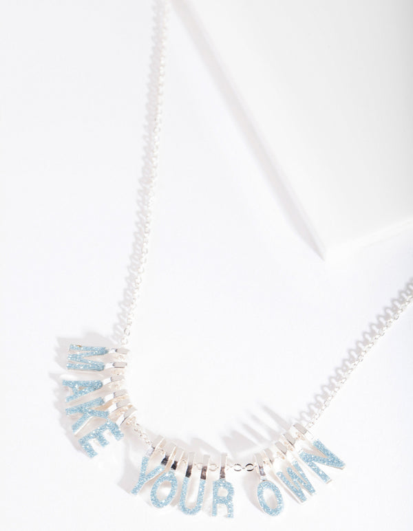 Kids Make Your Own Silver Blue Glitter Necklace