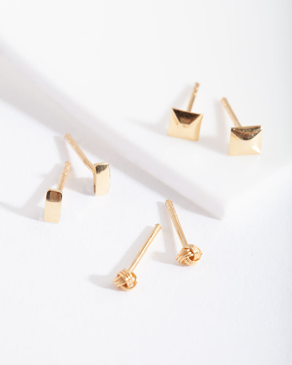 Gold Plated Sterling Silver Geo Stud Earring Pack