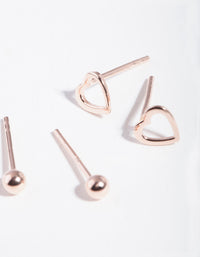 Rose Gold Plated Sterling Silver Ball & Heart Stud Earring Pack - link has visual effect only