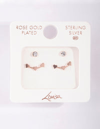 Rose Gold Plated Sterling Silver Diamante Heart Stud Earring Pack - link has visual effect only