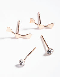 Rose Gold Plated Sterling Silver Diamante Heart Stud Earring Pack - link has visual effect only