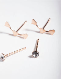 Rose Gold Plated Sterling Silver Diamante Heart Stud Earring Pack - link has visual effect only