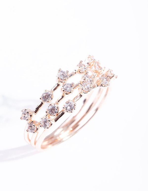 Rose Gold Cubic Zirconia Pattern Ring Stack