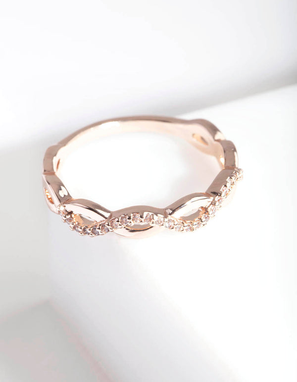 Rose Gold Cubic Zirconia Half Diamante Rope Ring