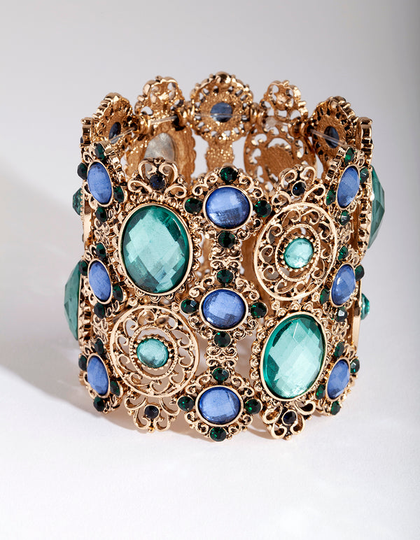 Antique Gold Stone Lace Stretch Cuff