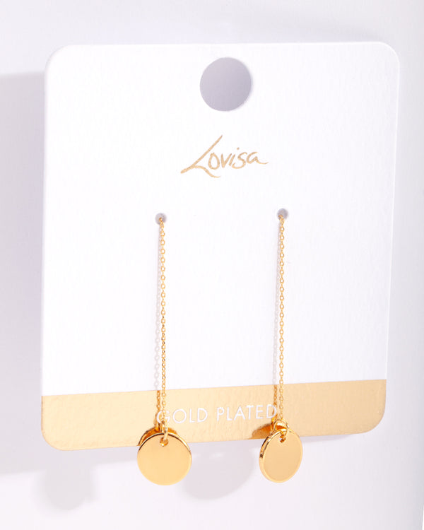 Gold Plated Plain Disc Thread Through Earrings