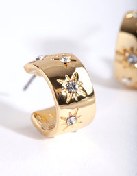 Gold Plated Diamante Starburst Huggie Earrings - link has visual effect only