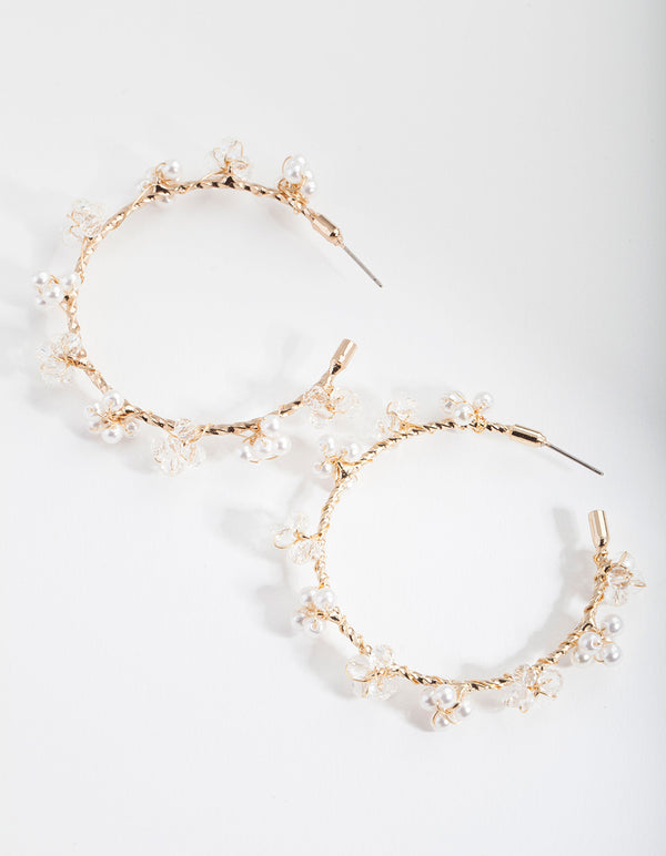 Gold Fine Bead Wrap Hoop Earrings