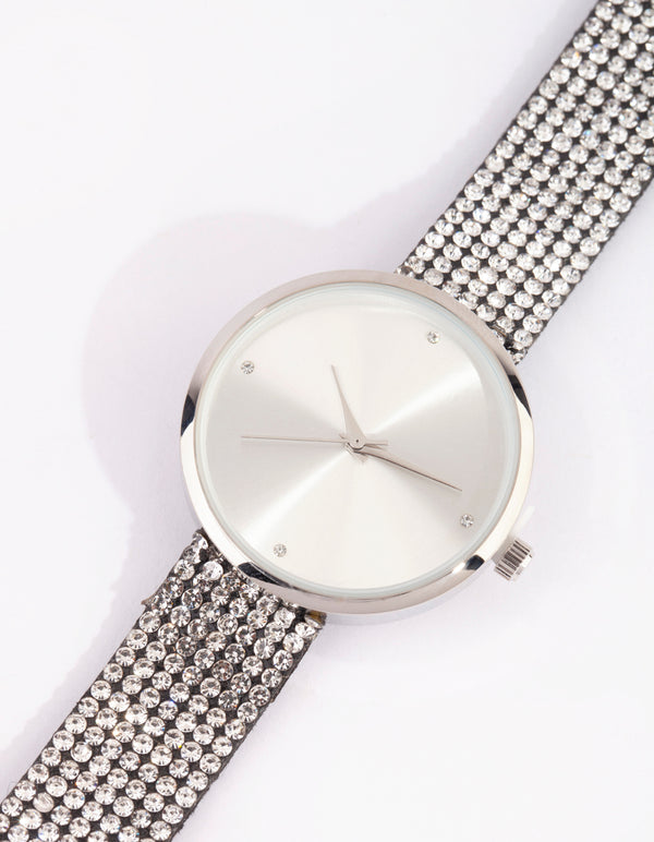 Silver Glitter PU Strap Watch