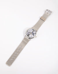 Silver Floral Mesh Strap Watch - link has visual effect only