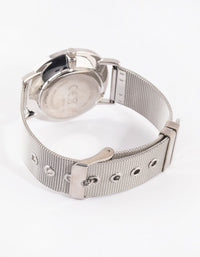 Silver Floral Mesh Strap Watch - link has visual effect only