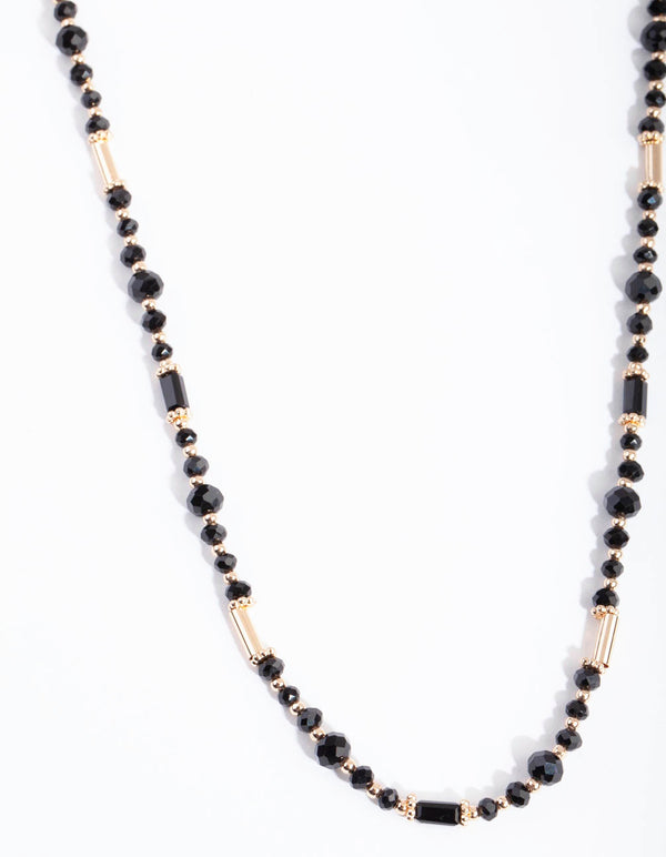 Gold Black Mini Facet Bead Necklace