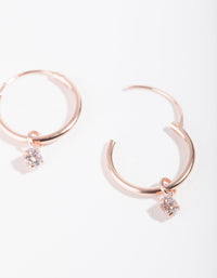 Rose Gold Plated Sterling Silver Cubic Zirconia Dangle Hoop Earrings - link has visual effect only