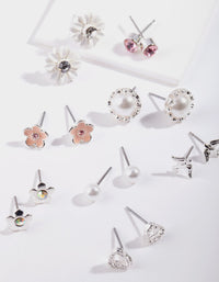 Silver Flower Pearl Earring 8-Pack - link has visual effect only