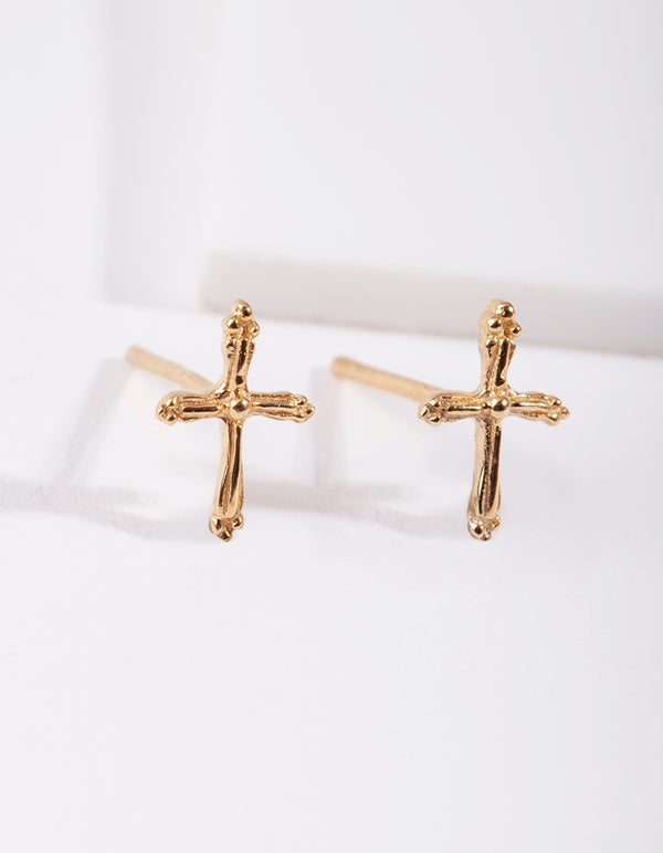 Gold Plated Sterling Silver Cross Stud Earrings