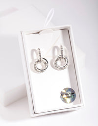 Silver Diamond Simulant Crystal Link Earrings - link has visual effect only