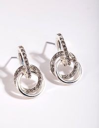 Silver Diamond Simulant Crystal Link Earrings - link has visual effect only