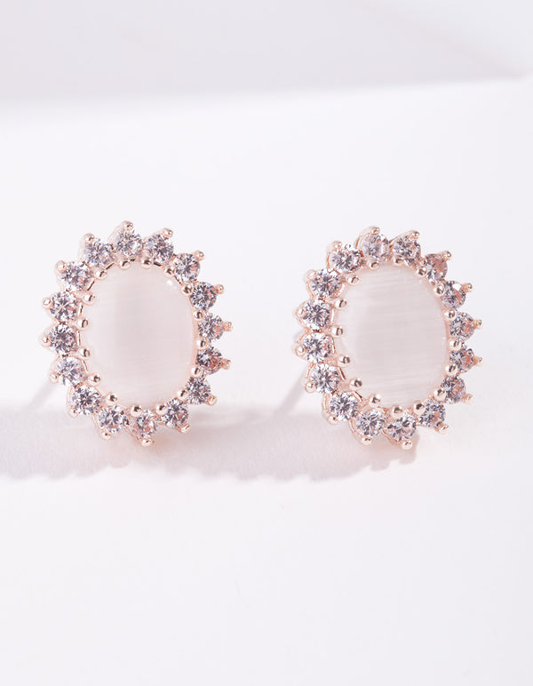 Rose Gold Diamond Simulant Floral Earrings