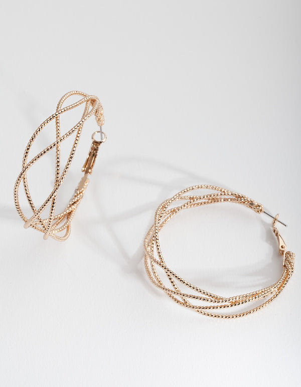 Gold Crossover Multi Hoop Earrings