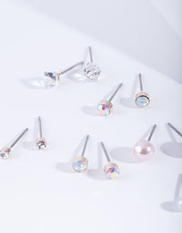 Kids Rose Gold Diamante Pearl Stud Earring 6-Pack - link has visual effect only