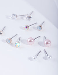 Kids Rose Gold Diamante Pearl Stud Earring 6-Pack - link has visual effect only