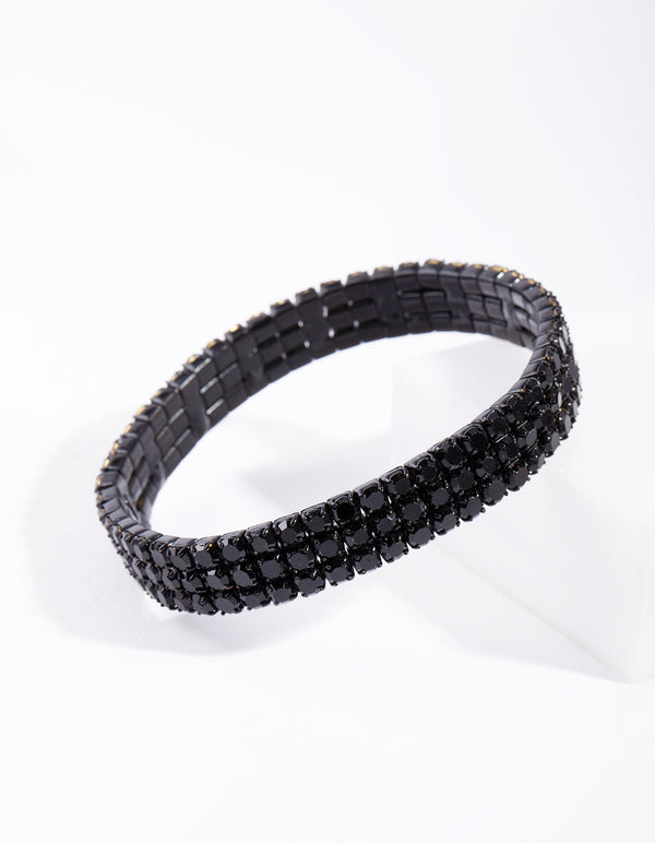 Black Stretch Triple Row Bracelet