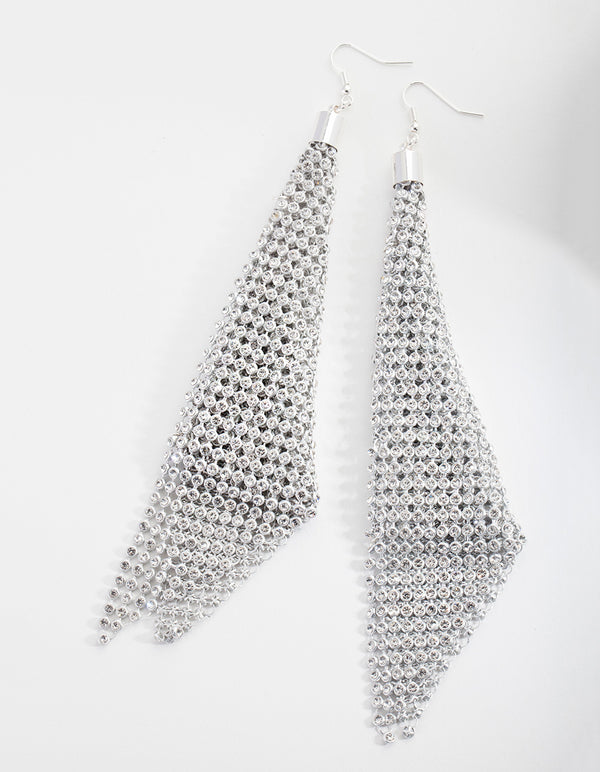 Silver Diamante Mesh Statement Earrings