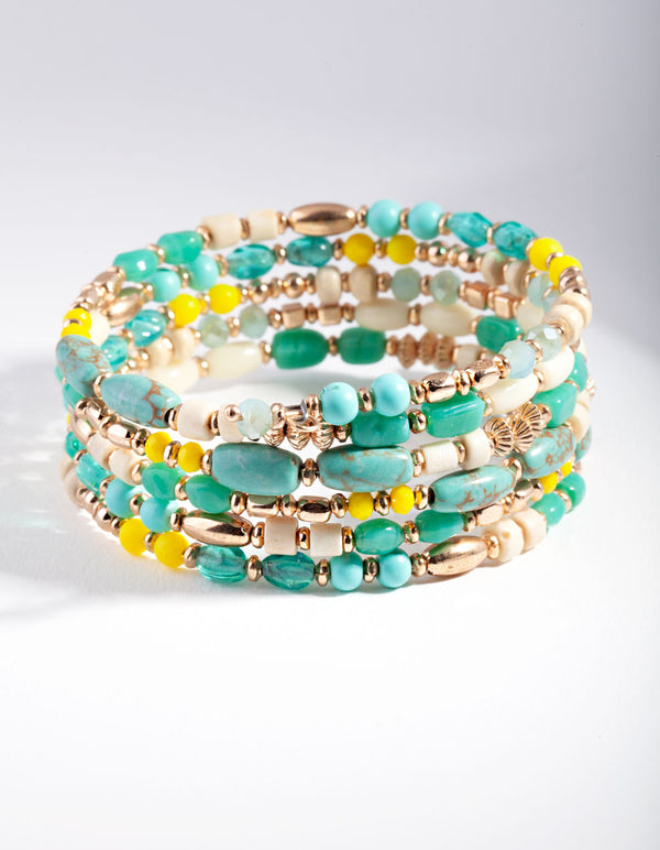 Gold Teal Blue Green Wrap Bracelet