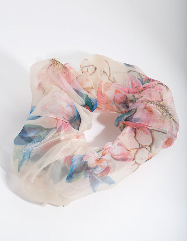 Multi Coloured Floral Organza Scrunchie