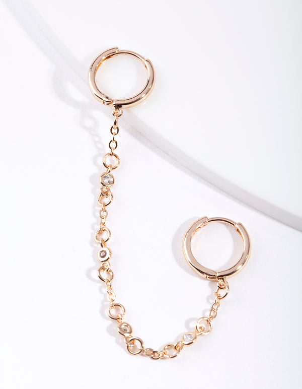 Gold Diamante Double Huggie Earrings