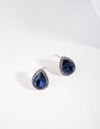 Gunmetal Blue Teardrop Halo Stud Earrings - link has visual effect only