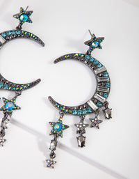 Gunmetal Blue Iridescent Celestial Earrings - link has visual effect only