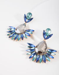 Gunmetal Blue Spike Diamante Drop Earrings - link has visual effect only