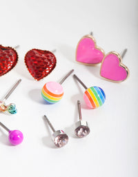 Kids Multicoloured Love Heart Earring 6-Pack - link has visual effect only