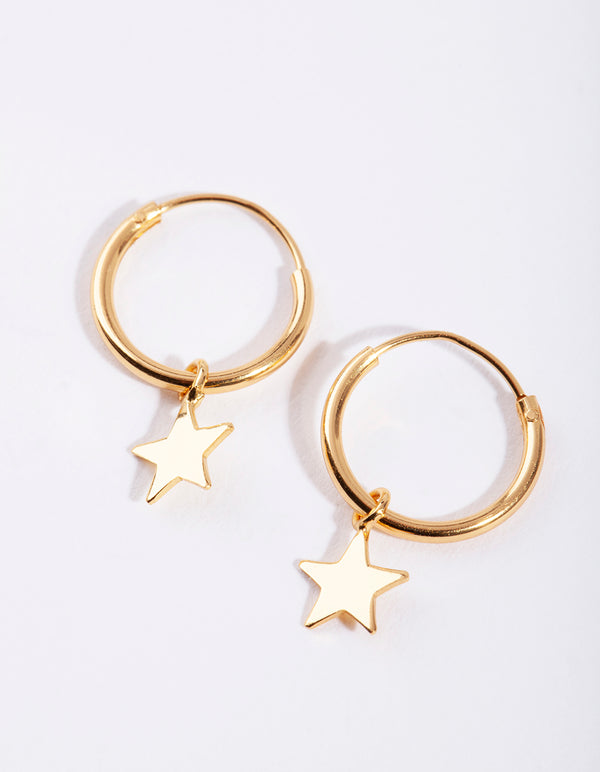 Gold Plated Sterling Silver Open Star Hoop Earrings